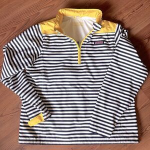 Vineyard Vines Navy, White, Yellow Striped Pullover Rain Coat Windbreaker, Large